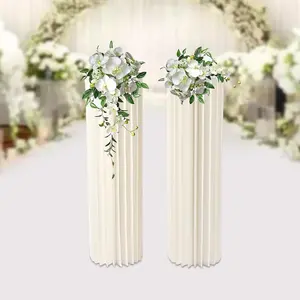 Set 0f 2 Cylinder Pedestal Stands for Party Table Cake Pedestal Stand for Parties Columns and Pillars Display for Parties Wedding Birthday Baby Shower Christmas Decorations Foldable Cardboard Flower Plastic Bakeware Pvc Stripe Traditional