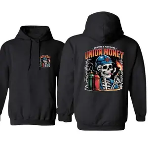 Union Money Unisex Hoodie, Welder Skull Graphic with Torch and Acetylene Tanks, Blue Collar Trade Pride Design for Union Workers, Tough Workwear Style Gift, Made in USA.