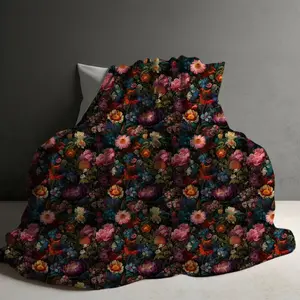 Dark Academia Decor Fleece Blanket Floral Dark Cottagecore Flower Blanket Soft Victorian Decor Home Decor Gift Sofa Throw Blanket Minky