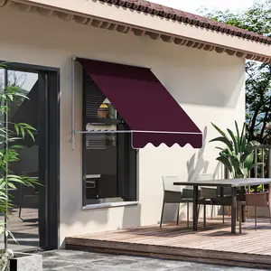 Wine red 6 ft drop arm manual retractable window awning aluminum frame UV water resistant for patio balcony outdoor