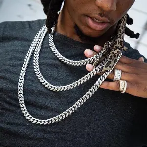 12mm Thick Silver Cuban Chain Miami Stainless Steel Necklace Bracelet with Design Clasp 7.5-30" - Chunky Miami Hip Hop Neck Chains for Men Jewelry