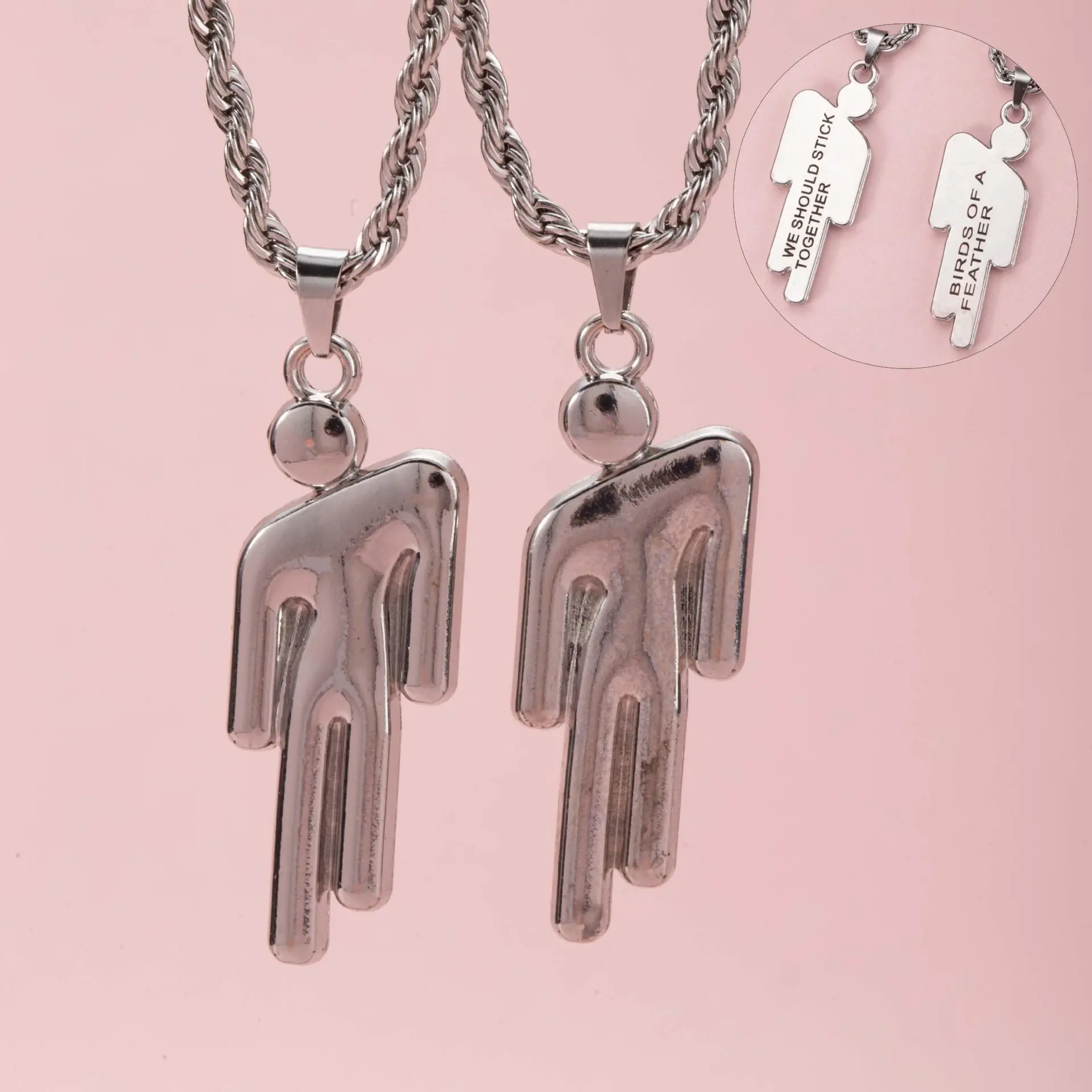 Fashion Hip hop double tilted head small character engraved pendant necklace niche Stainless Steel Valentine's Day Necklace gift