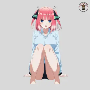 Nino Nakano Sitting Pose Sticker, Vinyl Sticker, Quintessential Quintuplets Waifu Decor for Notebook or Car