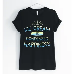 Men's ice cream and happiness Graphic T-Shirt - Short Sleeve Crew Neck Regular Fit Casual Wear | Soft & Breathable Fabric, Durable Print, Everyday Comfort, Machine Washable, casual and fun with colorful text design indoor product display on a hanger