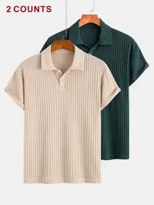 Men's 2-Pack Waffle Knit Polo Shirts, Casual & Sports Short Sleeve Textured Tops, Breathable Summer Golf Polos, Comfortable, Stylish and Fashion