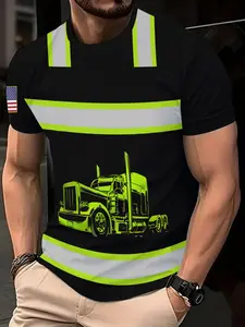 A men's 3D digital printed T-shirt, Streetwear Casual, with the pattern of a black truck.