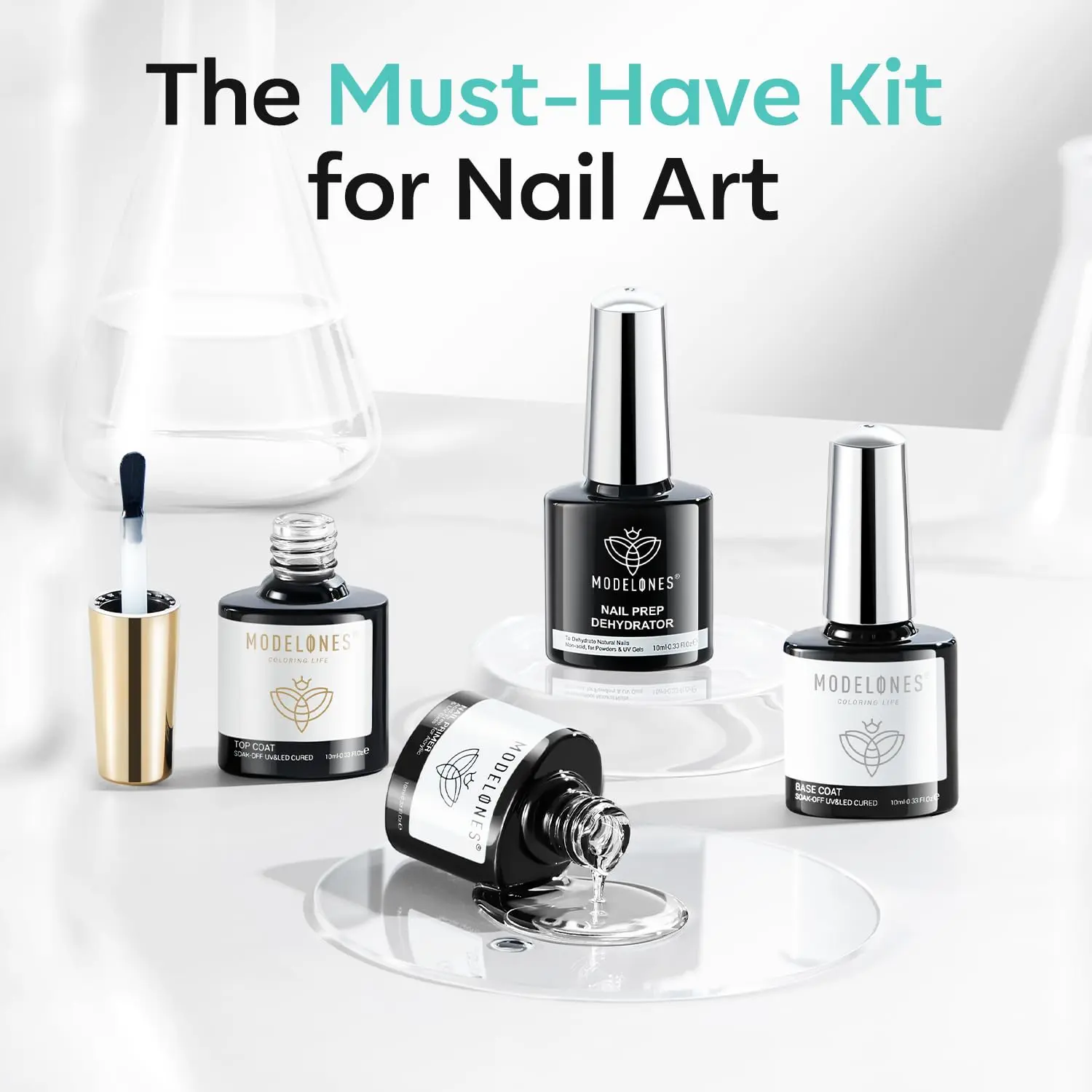 modelones Nail Dehydrator Primer Gel Top Base Coat Set Acid Free