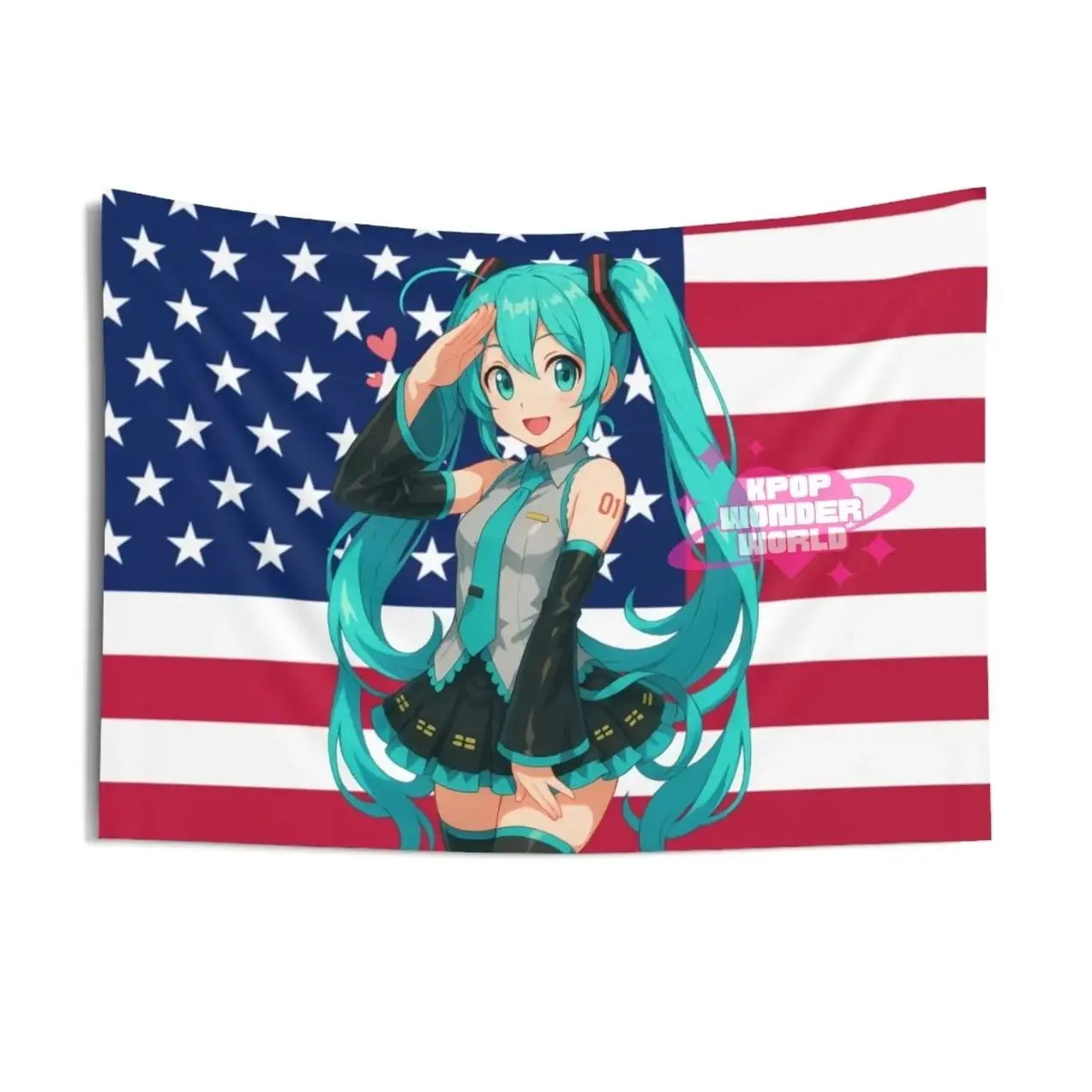 Vocaloid Hatsune Miku America Flag Indoor Wall Tapestries, Wall Hanging, Room Decor, Anime Tapestry, Otaku Gift, Kawaii Wall Art, Dorm Room