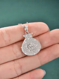 Sparkling CZ Money Bag Pendant Necklace, Iced Out Dollar Sign Necklace, 14K Gold Plated Wealth Lucky Jewelry for Women Men, Hip Hop Everyday Wear Gift