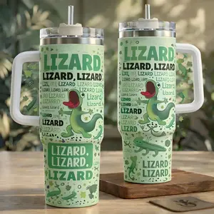 Funny Lizard Lizard Lizard 40oz Tumbler – Cute Green Gecko Cartoon Reptile Lover Gift Cup With Handle And Straw