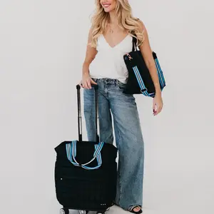 Pretty Simple The Tenley Quilted Tote Roller Bag-Black Quilted Design with Rolling Wheels for Easy Travel