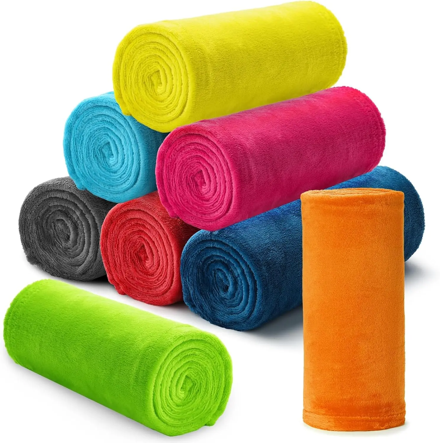 8 count Flannel Fleece Throw Blanket Bulk 50 x 60 in Soft Fleece Throw Blankets Coral Bed Sofa Bulk Color Winter Warm Pet Blanket for  Office Wedding Season  Homeless Donation (Bright Colors)