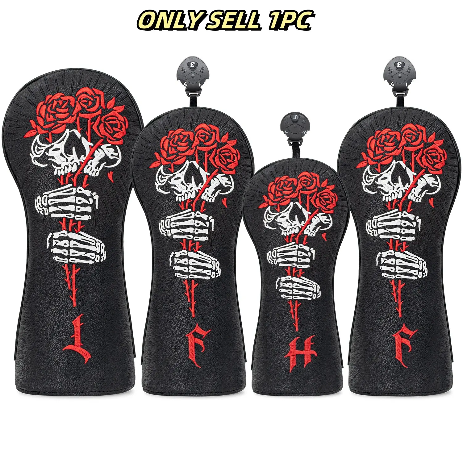 Skull & Rose Fun Design Golf Club Cover, Fashionable Golf Headcover, Golf Accessory, Fits Multiple Brands, Ideal for Drivers/fairways/hybrids