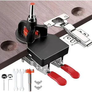 Concealed Door Hinge, Accurate Locking Cabinet Hinge, Aluminum Alloy DIY Pocket Hole Jig, 2 Retaining Clips, Adjustable Quick Punch Cabinet Hardware