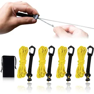 4 Pack Guy Lines-Ultralight Tent Cords with Locking Carabiner Clip, 2mm 100% Nylon Guylines Ropes for Outdoor Camping Tent Tarp,Climbing,Hiking Backpacking (Yellow, 4M)
