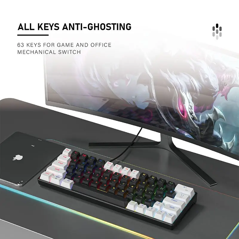 ZIFRIEND KA646 63 Keys Mechanical Keyboard Wired 60% Layout Mini