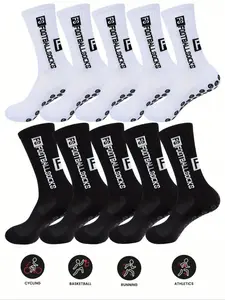 Teen Socks Set of 3/6/10 Pairs, Letter Simple Mid-High Tube Socks, Anti-Slip Rubber Sole, Essential Sports Athletic Socks for Football Rugby Basketball