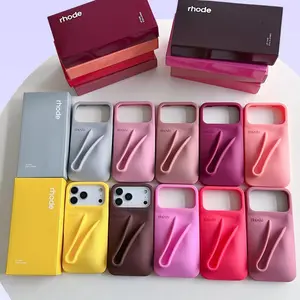 Rhode Style Lip Tint Holder iPhone Case – Cute Silicone Makeup Cover for iPhone 11-16 Pro Max, 16E, SE 4 with Lip Gloss Holder & Lipstick Stand