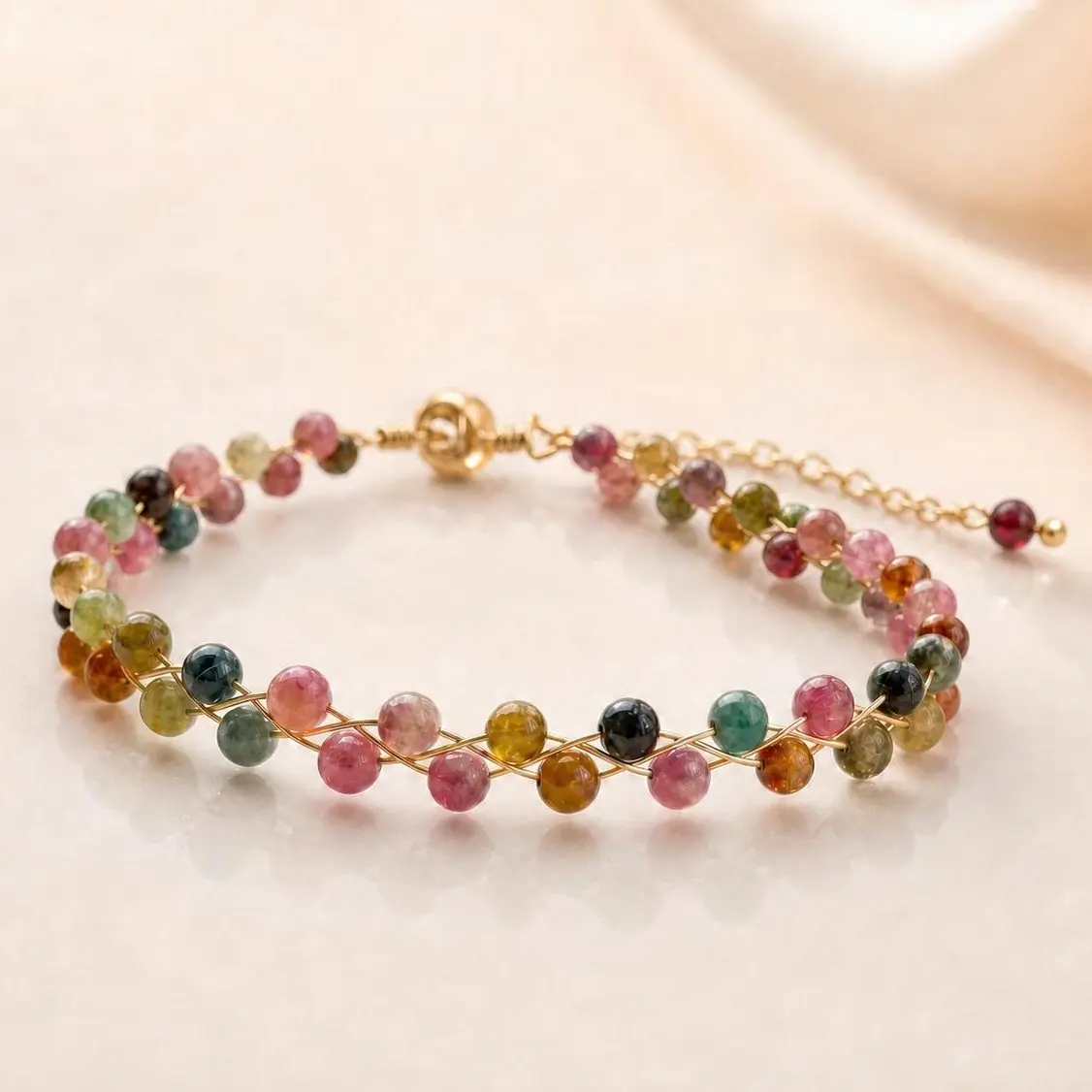 Rainbow Tourmaline Bracelets for Women Boho Tiny Small Seed Beads Bracelet Stack Trendy Jewelry Set Dainty Vacation Friendship Christmas Gifts for Women