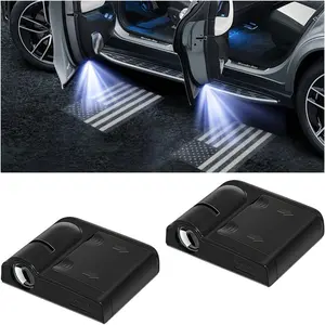 2PCS Car Door Logo Projector Lights - LED Wireless Vehicle Accessories, Patriotic Sensor Ghost Shadow Welcome Courtesy Lights, Universal for Most Black Vehicles