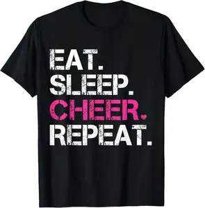 100% Cotton Eat Sleep Cheer Repeat Cheerleading TShirt Cheerleader Gifts T-Shirt