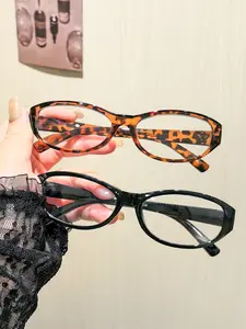 2 Pairs Women's Oval Colorblock Bohemian Style Casual Glasses, Retro Tortoise Lightweight Frames for Daily Reading & Commute
