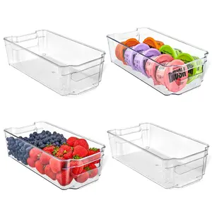 Lifemaster Pantry Organizers and Storage Bins - Stackable Clear Bins for Kitchen and Freezer, Snack Pantry Organizer, Refrigerator Storage Solutions, Multi-Purpose Kitchen Storage Bins - 4 pack
