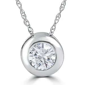 1/3ct Round Bezel Solitaire Diamond Pendant Necklace 14K White Gold