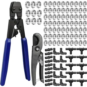 Clamp Tool Kit, Including 30pcs 1/2" PPSU PEX Fittings, 70pcs 1/2" PEX Cinch Clamps, 10pcs 3/4" PEX Cinch Clamps, 1pcs PEX Pipe Clamp Cinch Tool and 1pcs Pipe Cutter