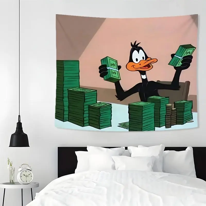 Decor Cartoon Duck & Cash Pattern Tapestry Decoration, 1 Count Casual Wall Hanging Decor, Aesthetic Wall Hanging Decor for Home Office Bedroom Living Room, Boyfriend Gift, Wall Tapestries