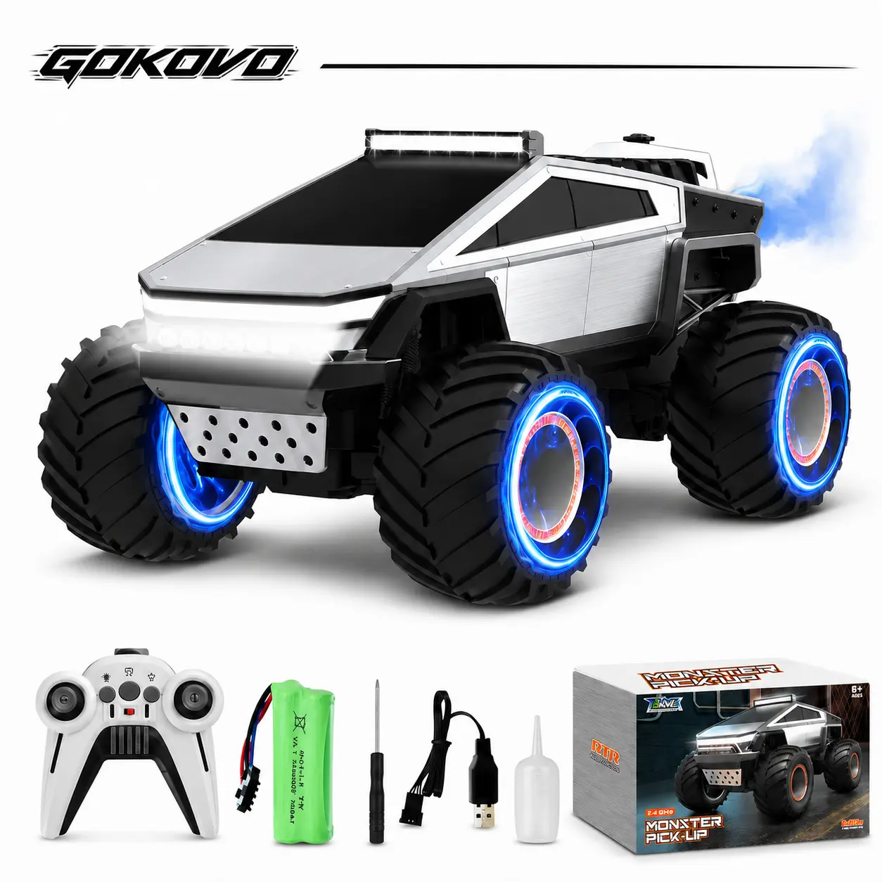 Cyber Truck Model RC Pickup Truck Toy Car 1:12 Scale Monster Truck with Lights & Sounds 4WD All-Terrain for Kids Ages 6+ Christmas Birthday Gift