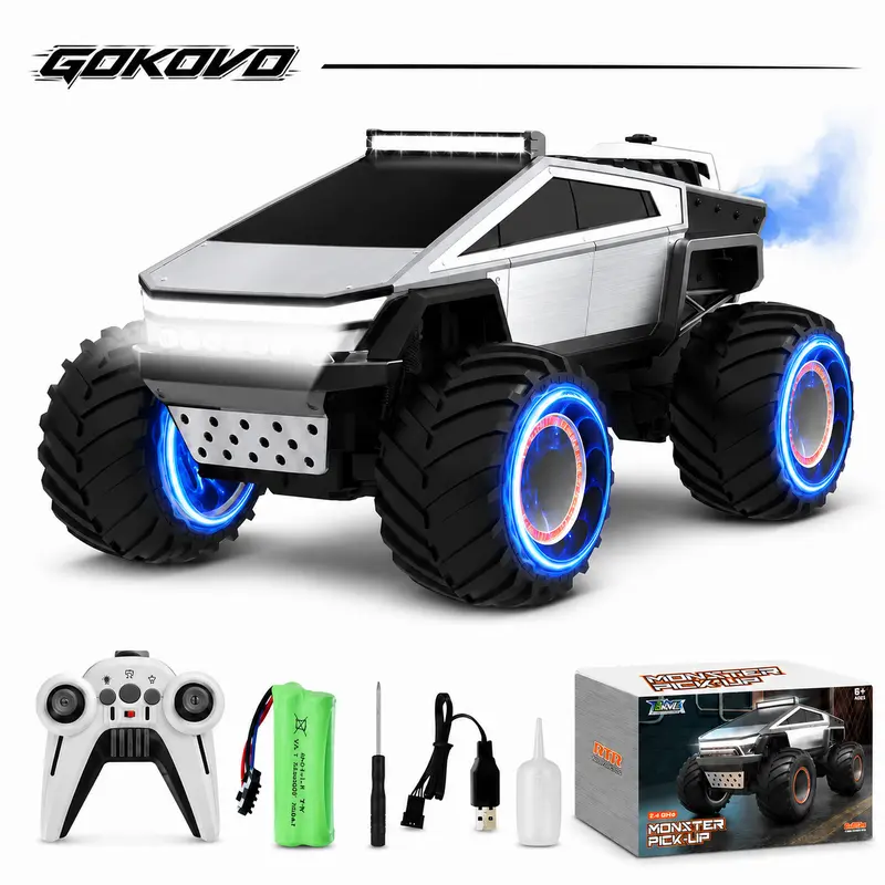 1:12 Scale Unisex Cyber Remote Control Truck - 4WD All-Terrain RC Monster Vehicle with Lights, Sounds, Nitrosamine-Free Electric Car Theme Toy for Kids Ages 6+, Christmas Gifts for Kids, Boys Christmas Gifts