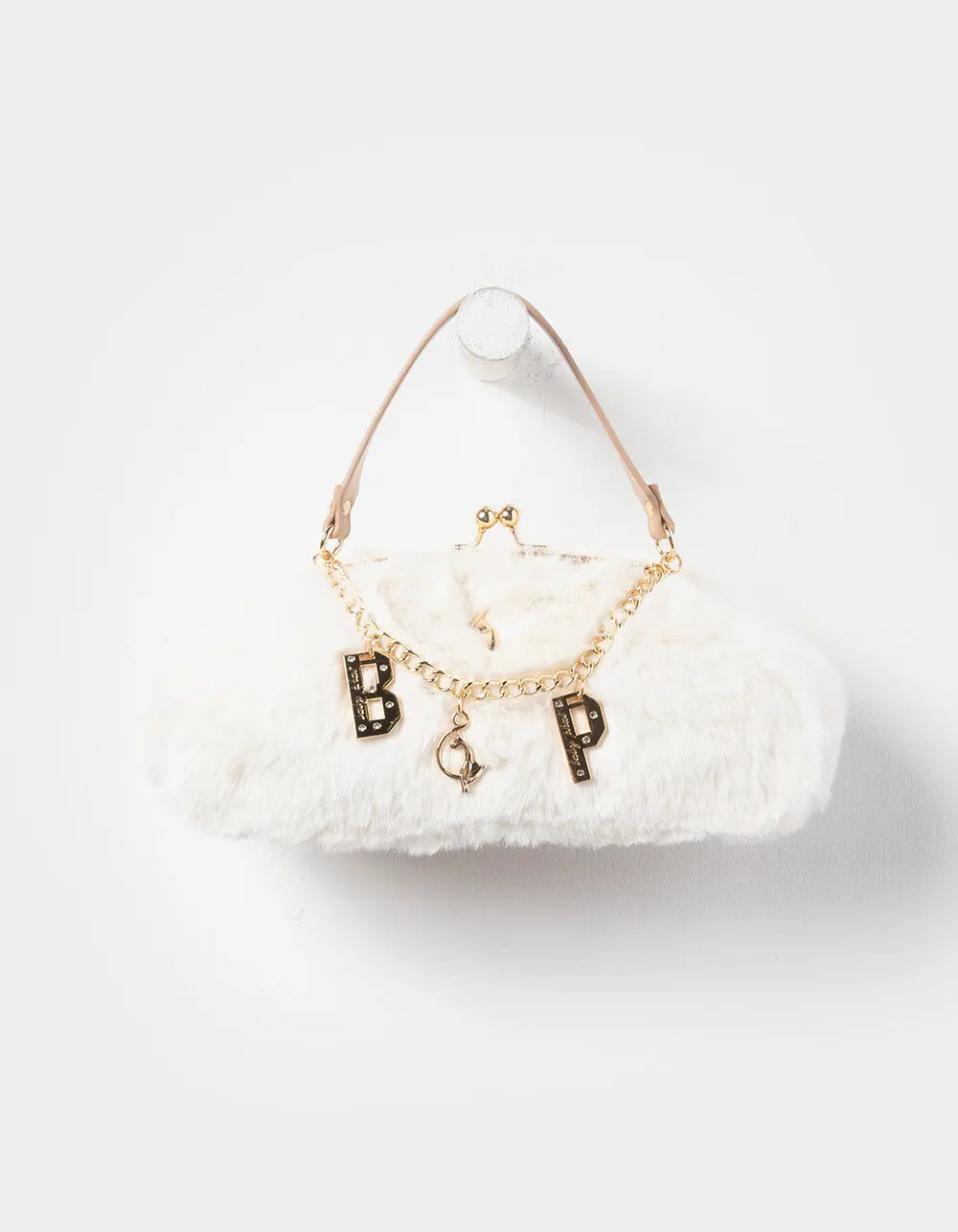 BABY PHAT  Womens Janet Frame Faux Fur Bag, Cream