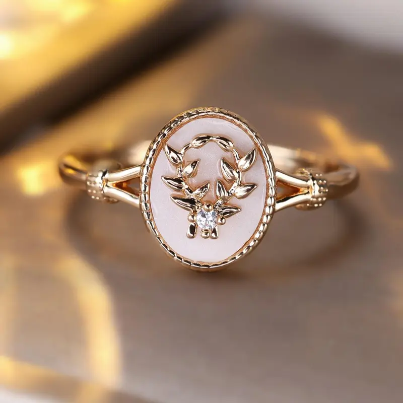 Vintage Oval Shaped Leaf Decor Ring, Elegant Artificial Zircon Decorated Ring for Women, Fashion Jewelry Accessories for Party, Daily Clothing Decor, Exquisite Jewelry for Birthday Gift, Elegant Everyday Ring, Statement rings, Beautiful Rings