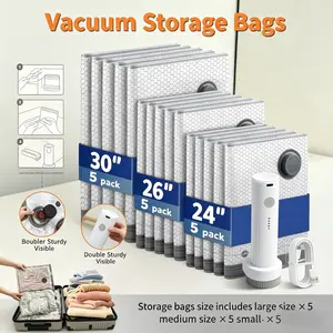 [2026 NEW UPGRADED] 15-Pack Cordless Travel Vacuum Storage Bags, 140L/Min Super Fast Air Removal USB Rechargeable Handheld Pump, Space Saver Compression Bags for Clothes & Packing, Waterproof & Reusable for Suitcase & Travel Gear Organiser