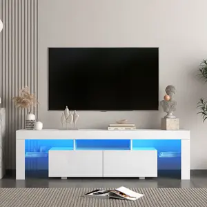 【Umbreco】TV Stand for 65" Screens – High Gloss Modern Entertainment Center with 16-Color LED Lighting & Hybrid Storage Cabinets tv console table large tv stand television stand Modern LED High Gloss TV Stand