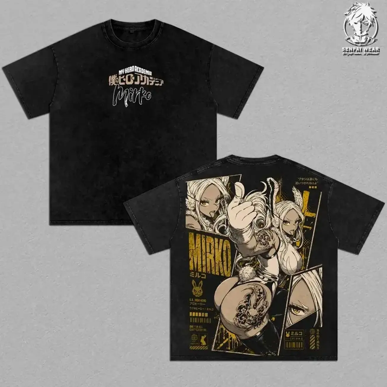 Mirko Rumi Usagiyama Graphic Tee Vintage Washed Shirt Unisex Streetwear Anime Merch Rabbit Hero Tee My Hero Academia T-Shirt Gift for Anime Lovers MHA Fans U3N