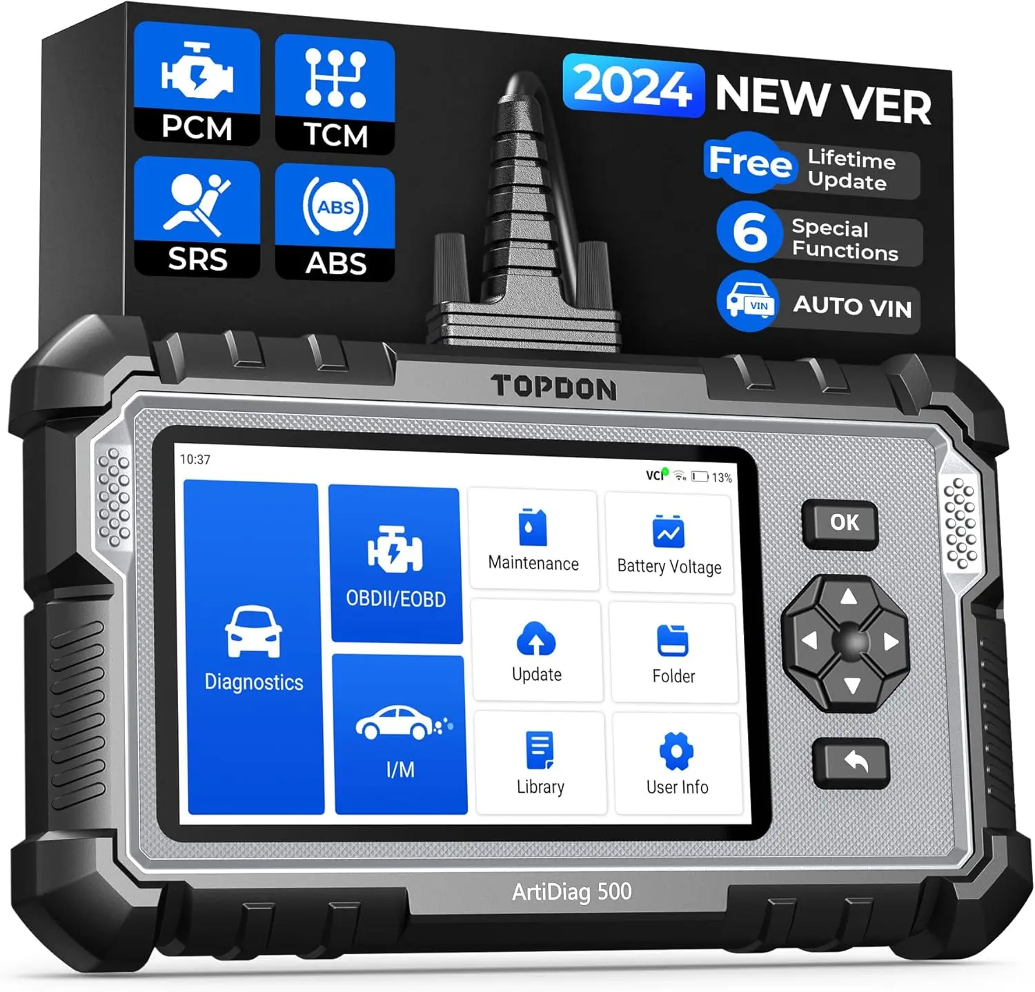 OBD2 Scanner TOPDON ArtiDiag500 Car Diagnostic Scan Tool , Oil/SAS/Throttle/TPMS/BMS/EPB Reset Engine/ABS/SRS/Transmission, AutoVIN, Car Check Engine, with Battery Test, Lifetime Wi-Fi Free Update