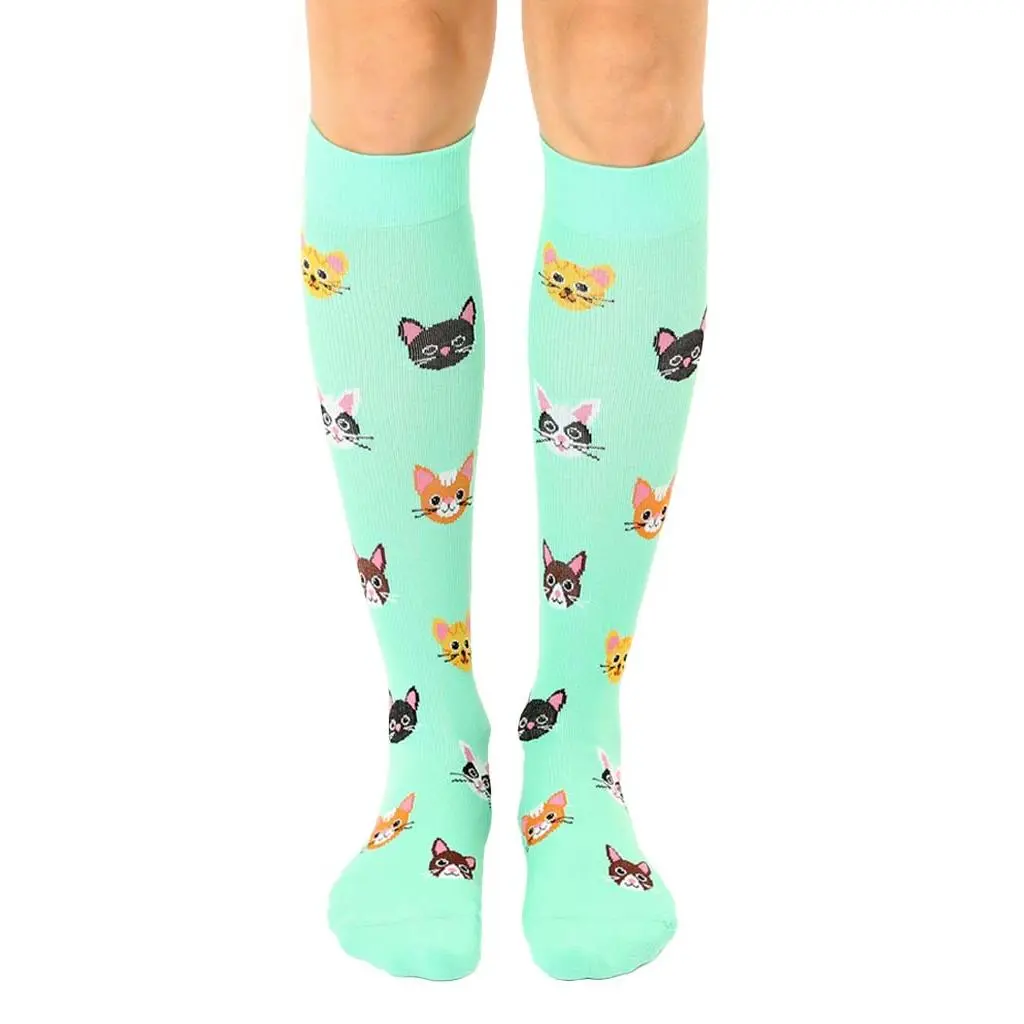 Cat Compression Socks | 15-20mmHg Graduated Support - Moisture-Wicking Nylon with Padded Cushion Bottom - Unisex Casual Printed Socks for Daily Wear