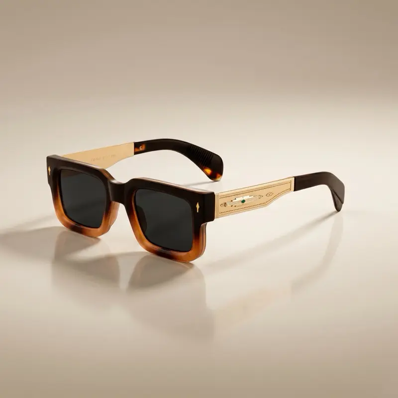 FELTZ GOOD Vintage-Inspired Polarized Geometric Men's Sunglasses - Square Multicolor Frame, Gold Temples, UV400 Protection, Unisex Lightweight, Street Style, Square Shade, Women's Option, Men's Accessories, Fashion Eyewear