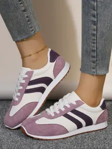 Women's Versatile Sports Shoes, Casual PU Upper Material, Rubber Sole, Less Than Ankle Height, Plain Pattern, Spring & Fall, Trendy Walking Sneaker