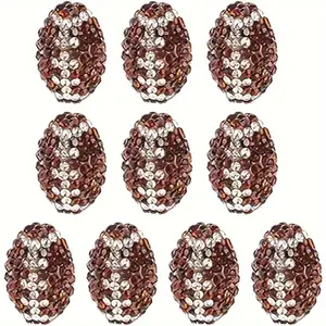 10 Pcs 15x10mm Oval Rhinestone Clay Beads - Brown Disco Ball Diamond Clay Beads for Necklace & Bracelet