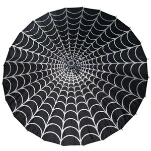 Spiderweb Gray and Black Fabric Parasol Umbrella