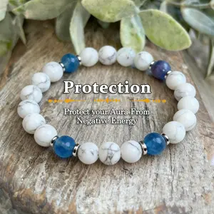 Natural Howlite & Aquamarine Stress-Relief Bracelet, Healing Energy Beaded Bracelet Calms Anxiety Soothes Emotions Brings Peace & Good Fortune, Unisex Daily Jewelry, March Birthstone, Perfect Mother's Day / Teacher's Day / Nurses' Day Gift