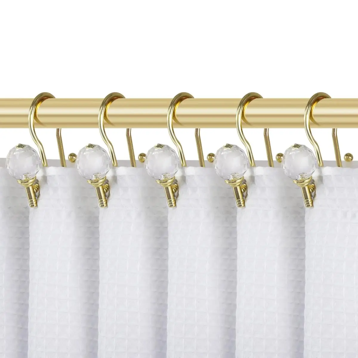 212 MAIN HK18GD Zinc Alloy Shower Curtain Hook Set - 12-Piece Gold Double Crystal-Design Double Hooks, Rustproof, Easy to Install Bathroom Accessory for Curtains/Liners, Home Goods (Brushed Nickel, Oil Rubbed Bronze Options), Crystal Top