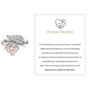Orphic Adjustable Angel Mom Ring Footprint & Wing Ring Luxury Zircon Jewelry for Women Perfect Mother's Day Gift