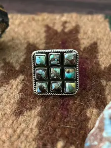 Handmade Sterling Silver Matrix Golden Hills Turquoise Adjustable Ring "Signed Nizhoni"