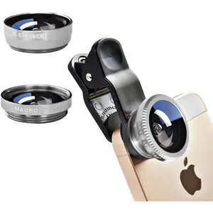 Silver 3 in 1 Cell Phone Camera Lens Kit Wide Angle Macro Fisheye Lens Universal for Smart Phones iPhone Samsung Android(Silver)