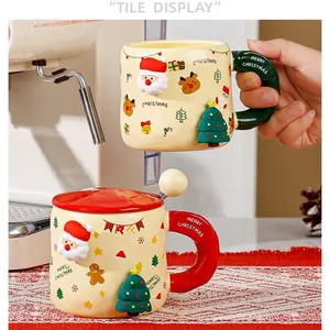Christmas Mug Gingerbread Man Ceramic 15oz Festive Santa Tree Design High Color GIFT SET