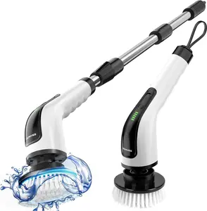 Electric rotating cleaning brush, cordless household cleaning brush, 8 interchangeable brush heads - 90 minutes working time, 3 adjustable sizes, 2 speeds, suitable for bathrooms, showers, bathtubs, glass, and cars
